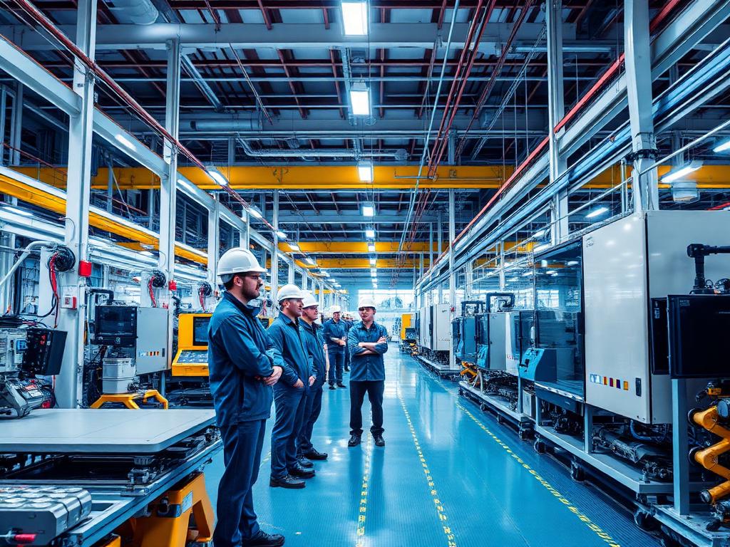 Engenheiros acompanhando produção em fábrica moderna